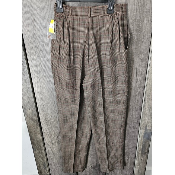 Fundamental Things Petites Plaid High Waisted Pleated Pants Size 6 Brown Red - Picture 2 of 4